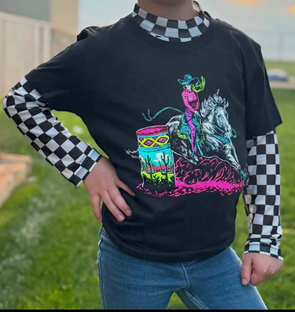 Black Checkered / Girls Mesh Tops