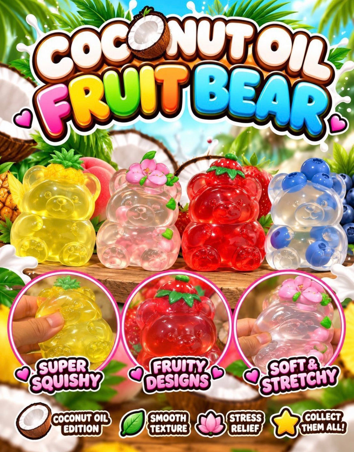 Jumbo Coconut Oil Fruit Bottle Bear Squishy