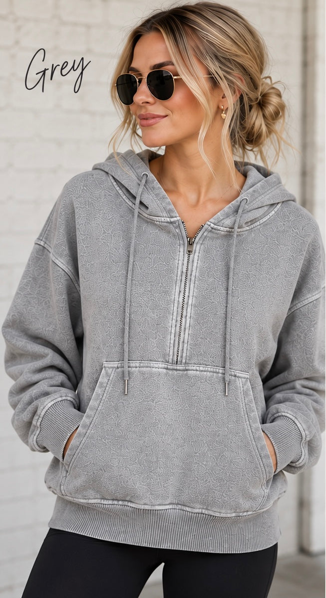 HALF ZIP KANGAROO POCKET HOODIE