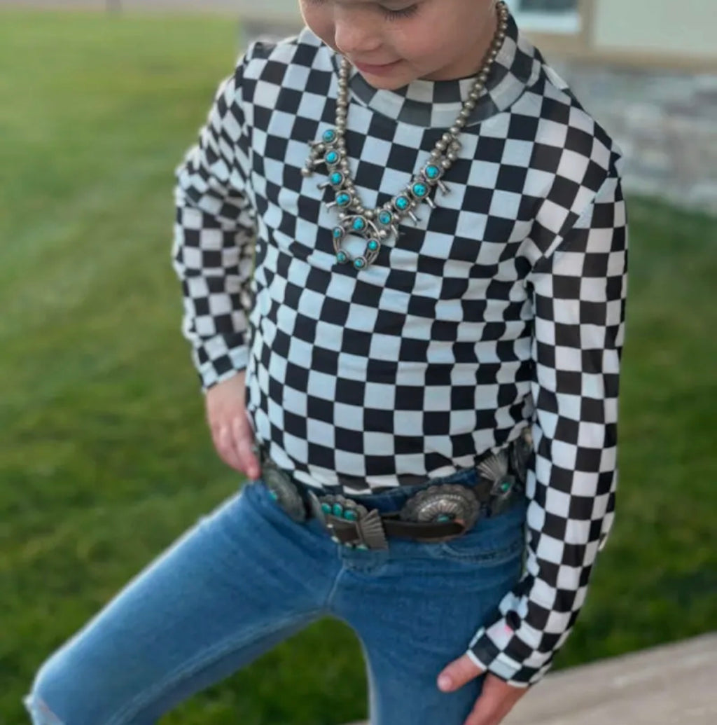 Black Checkered / Girls Mesh Tops