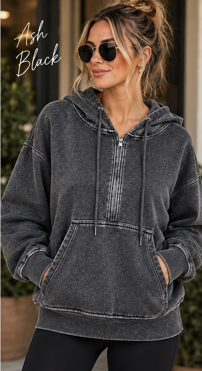 HALF ZIP KANGAROO POCKET HOODIE