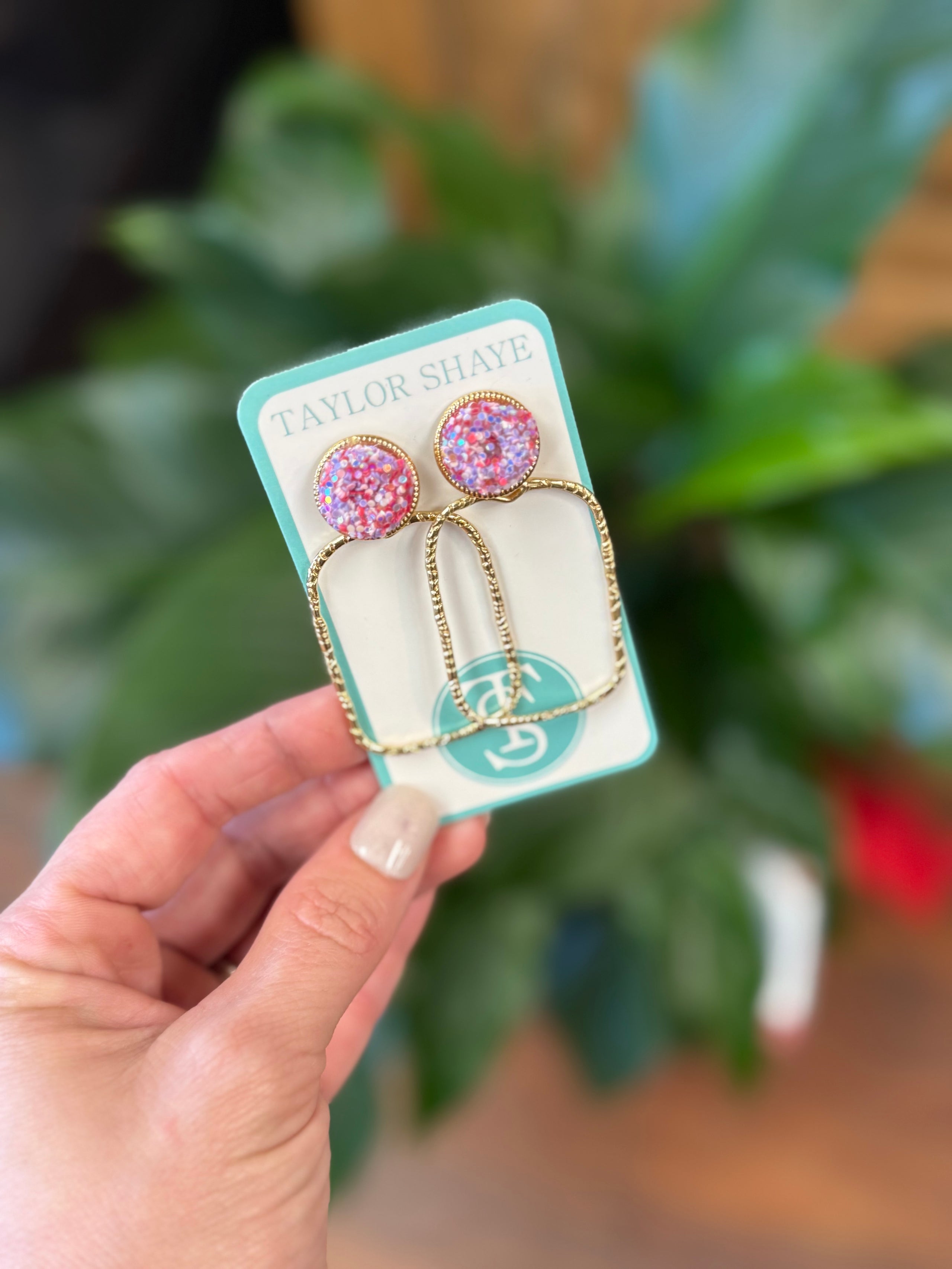 Glitter Top Hoops- Pink/Purple Confetti