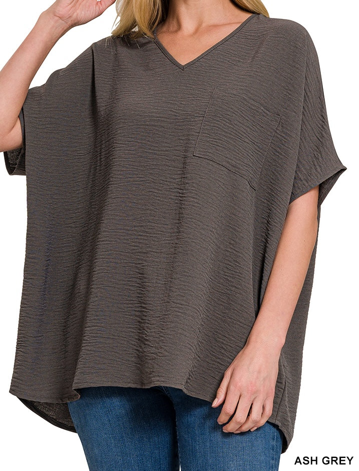 WOVEN AIRFLOW V-NECK DOLMAN SHORT SLEEVE TOP