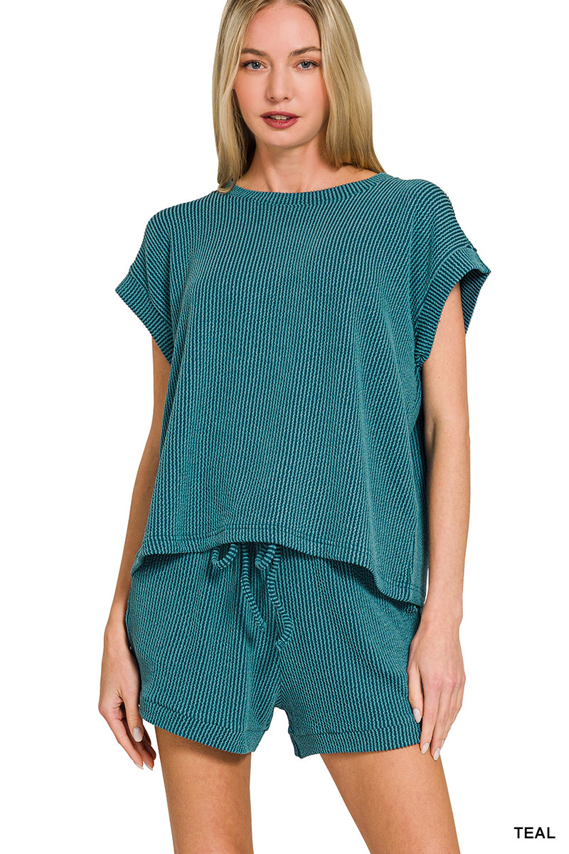 RAISED RIB CAP SLEEVE TOP & SHORTS SET