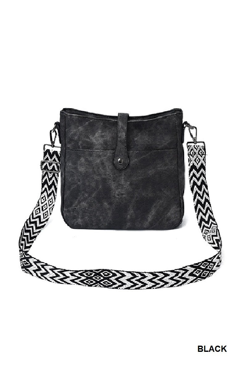 DISTRESSED FAUX LEATHER CROSSBODY MESSENGER BAG