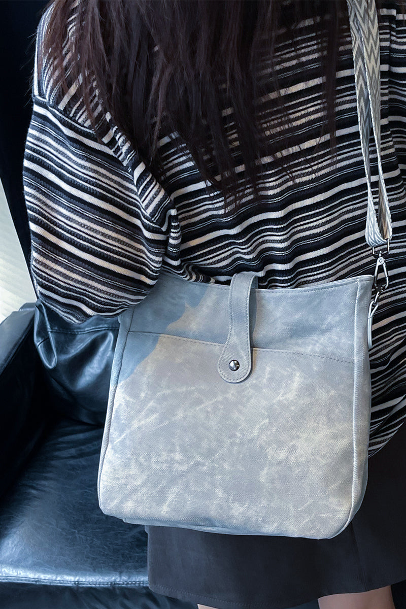 DISTRESSED FAUX LEATHER CROSSBODY MESSENGER BAG