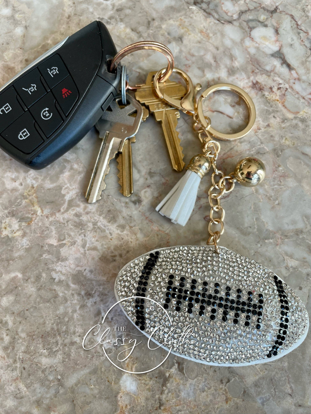 Jeweled Football Keychain