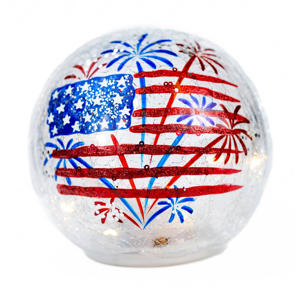 Fireworks LED Glass Orb – 4th of July Patriotic Home Decor