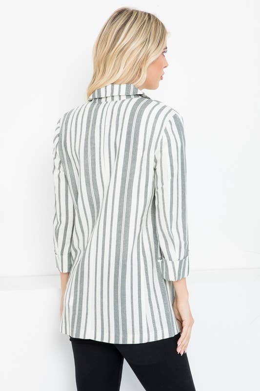 Linen Blend Stripe Roll Up Blazer