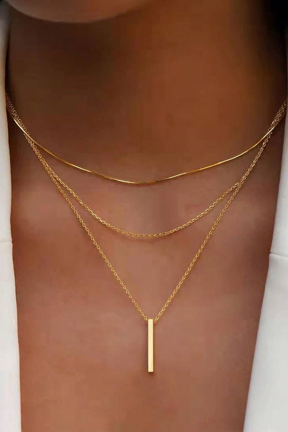 LDC Bar Pendant Layered Adjustable Chain Necklace