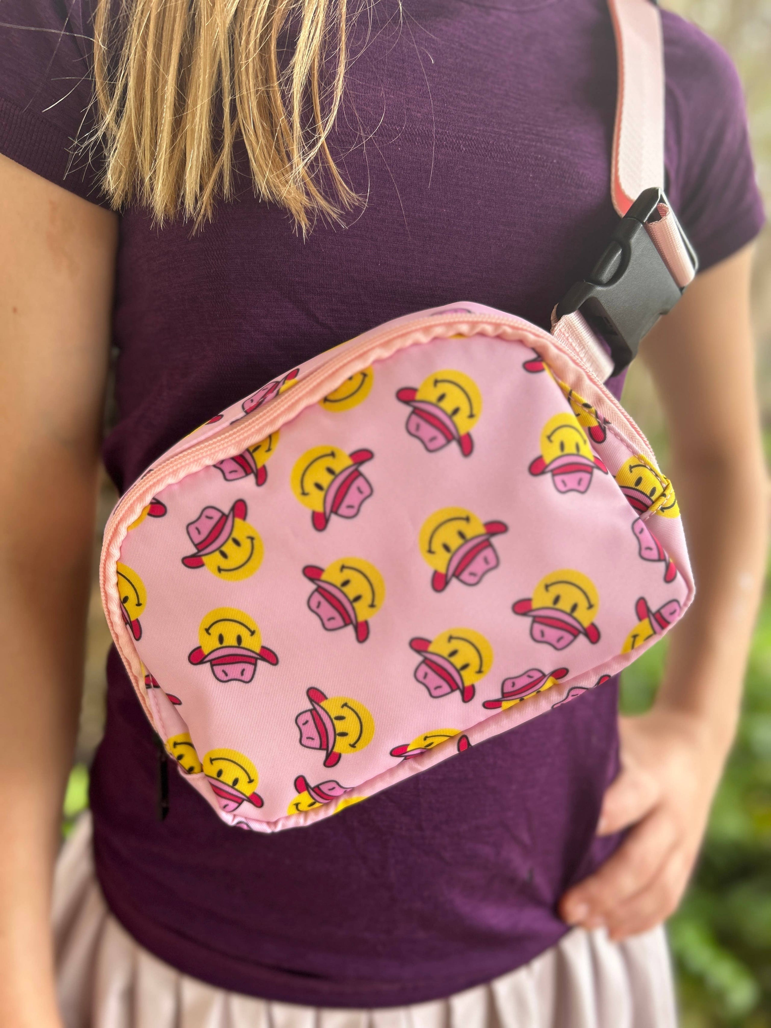 Crossbody Belt Bag Fanny Pack - Smiley Cowboy Hat