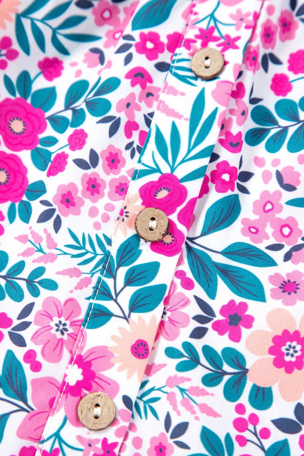 Plus Size Easter Floral Puff Sleeve Button  Dress