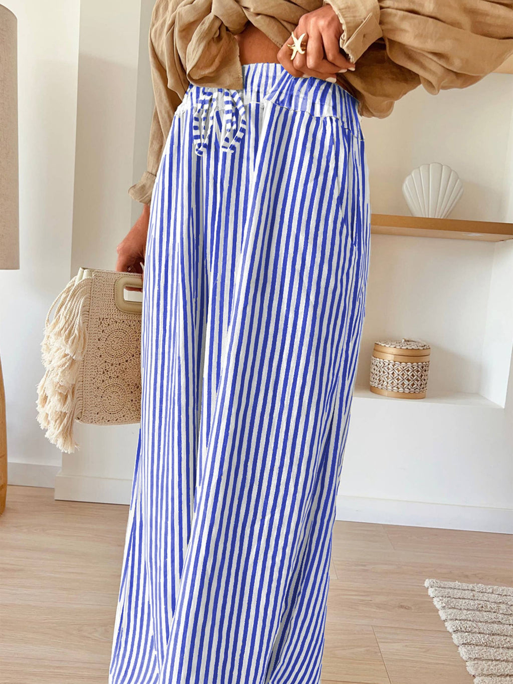 Striped Printed Wide Leg Pocket Pants