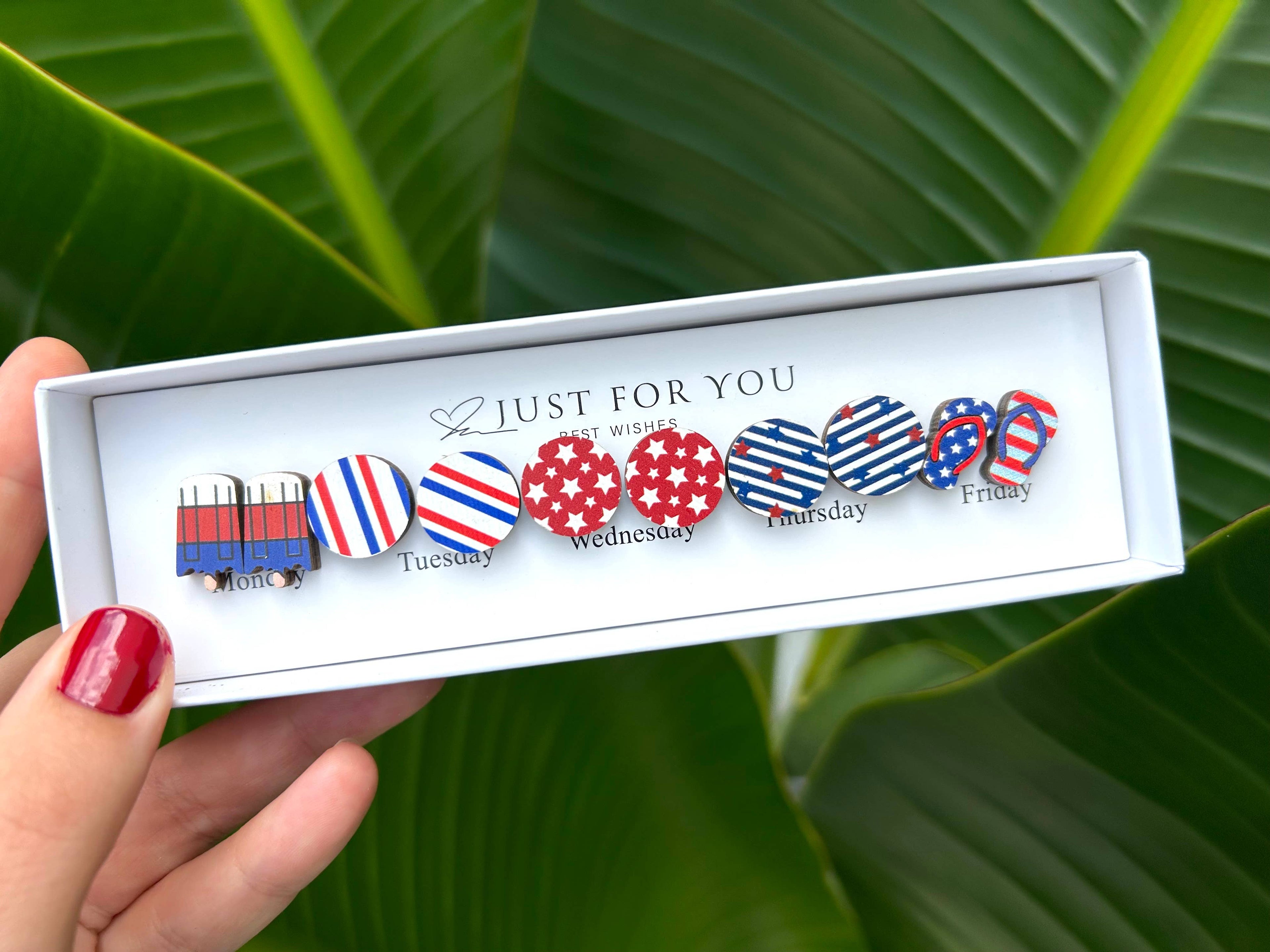 ❤️Patriotic Red, White and Blue Stud Earring Box