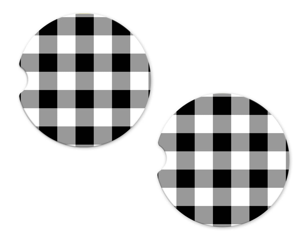Car Coasters - Black and White Buffalo Plaid