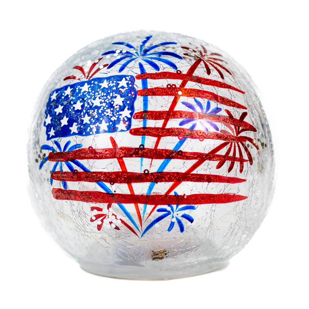 Fireworks LED Glass Orb – 4th of July Patriotic Home Decor