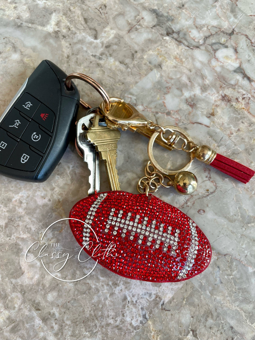 Jeweled Football Keychain