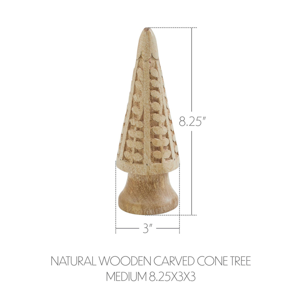 Natural Wooden Carved Cone Tree Medium 8.25x3x3