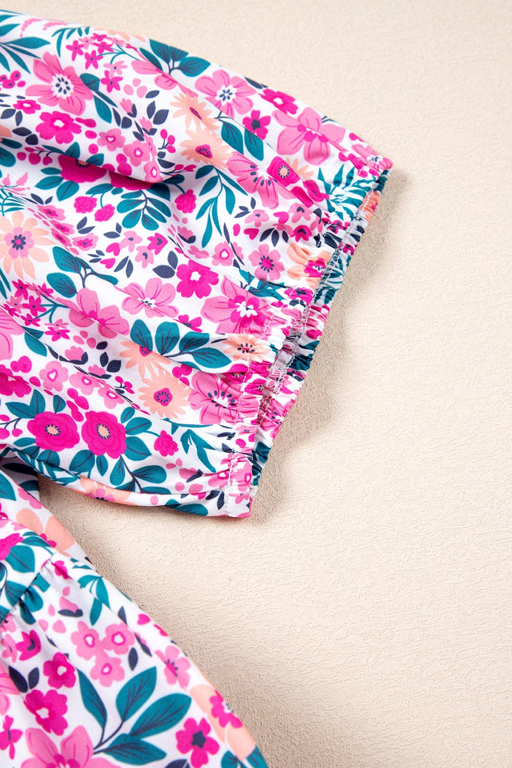 Plus Size Easter Floral Puff Sleeve Button  Dress