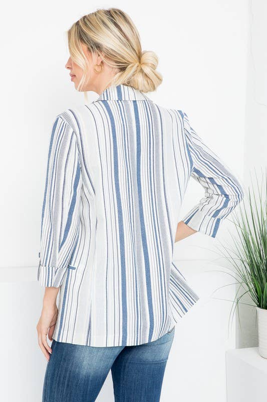 Linen Blend Stripe Roll Up Blazer
