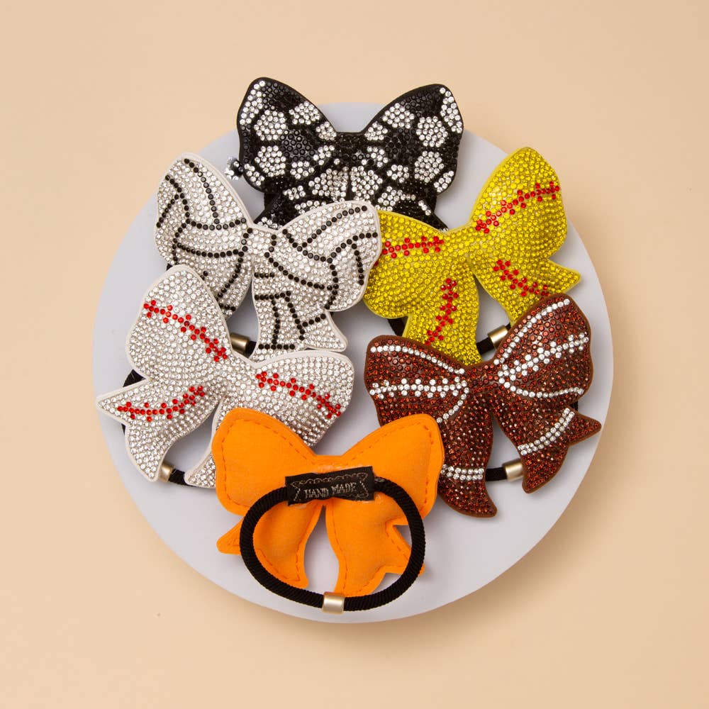 Gameday Sports Theme Bow Hair Tie with Rhinestone