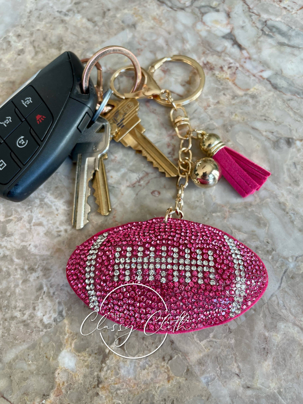 Jeweled Football Keychain