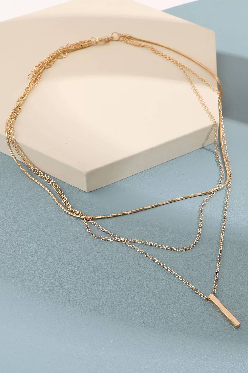 LDC Bar Pendant Layered Adjustable Chain Necklace