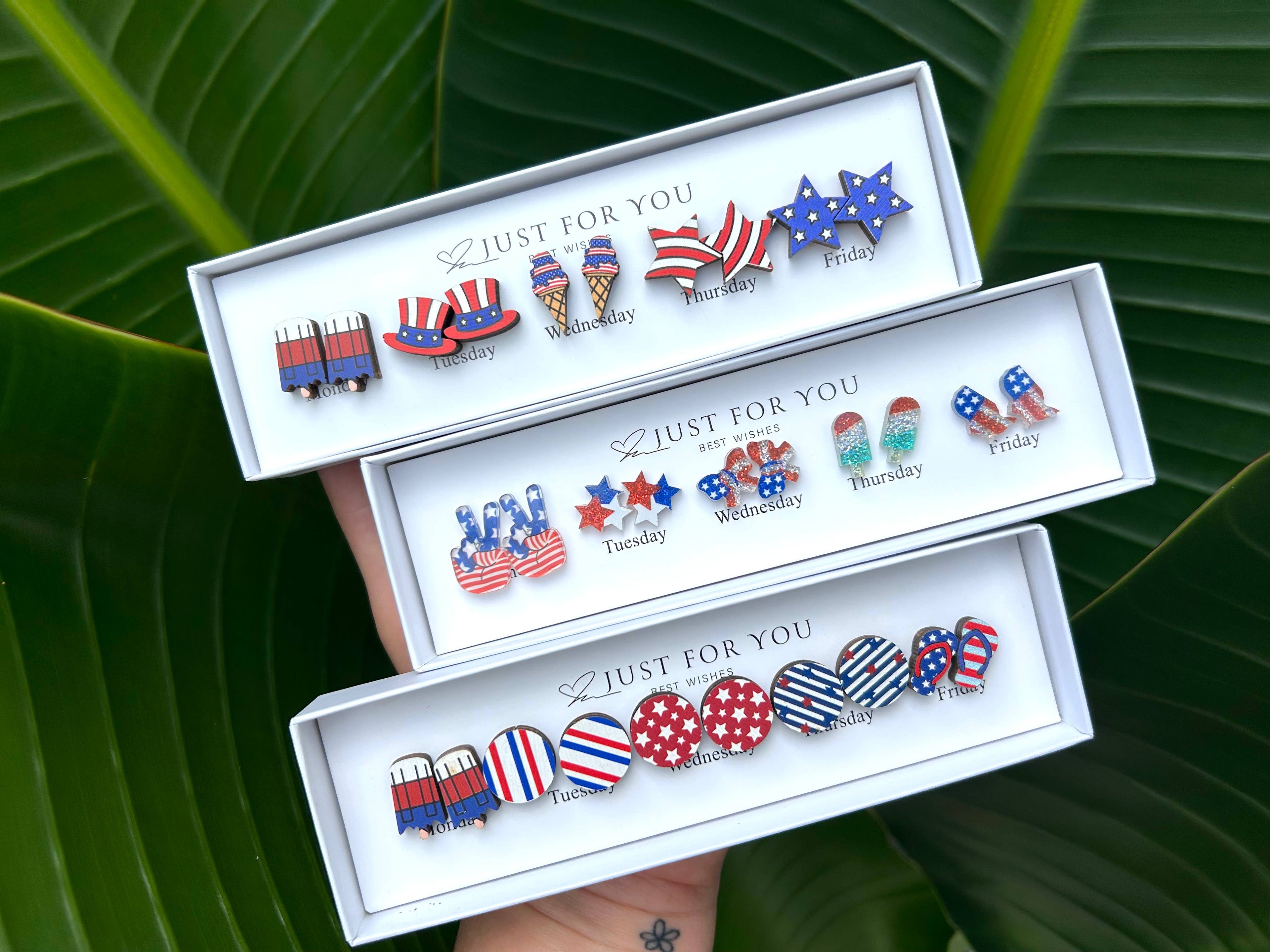 ❤️Patriotic Red, White and Blue Stud Earring Box