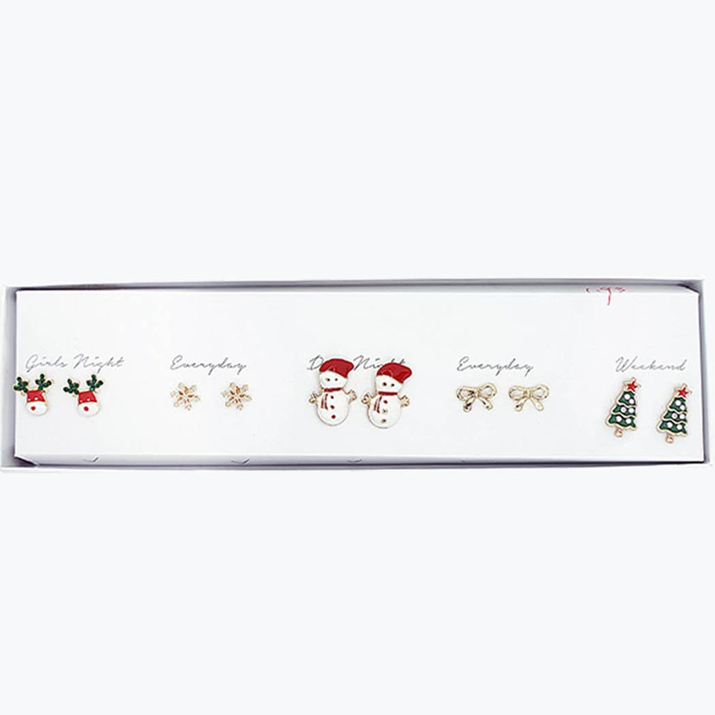 Christmas-Themed 5-Pair Stud Earrings Set with Box