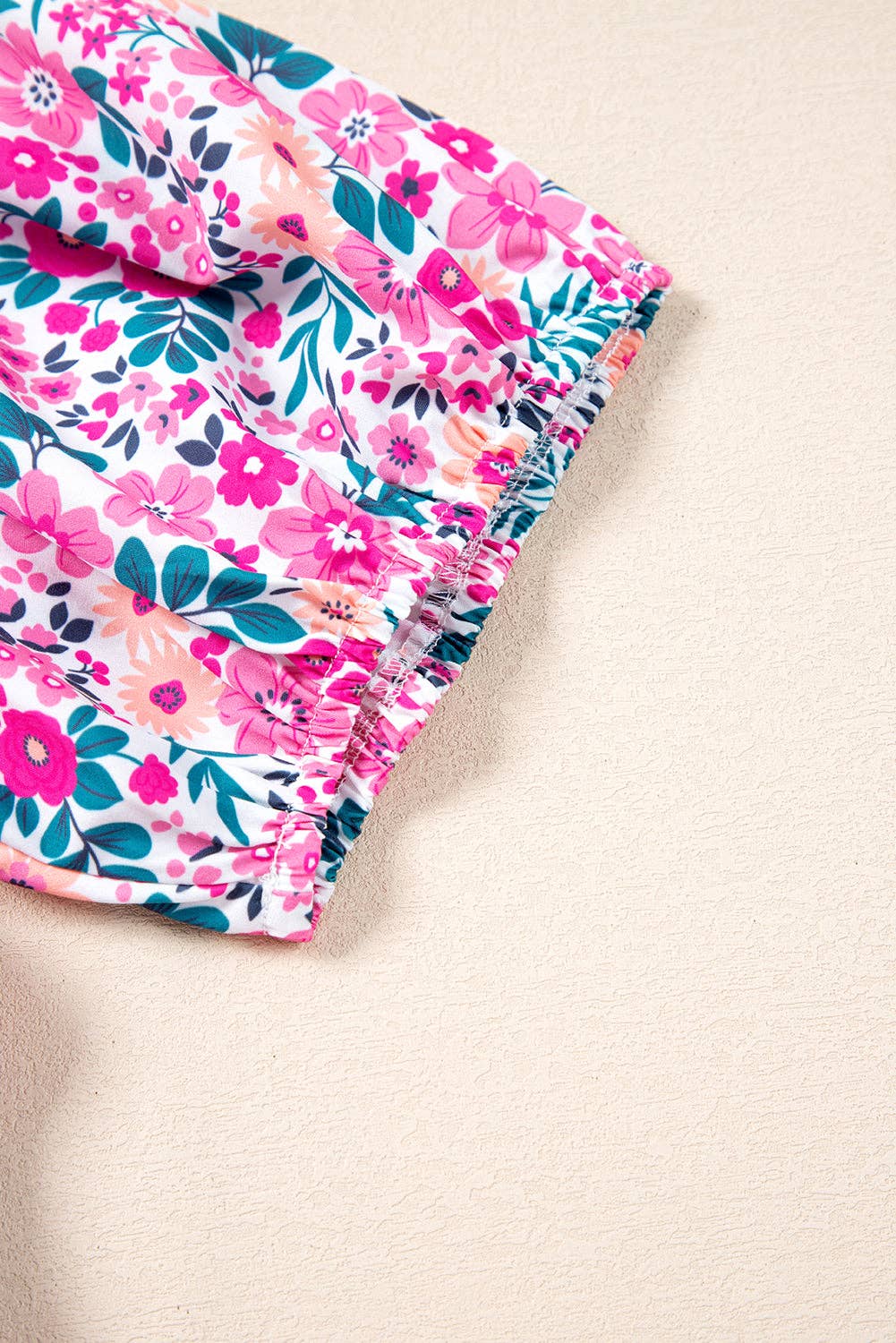 Plus Size Easter Floral Puff Sleeve Button  Dress