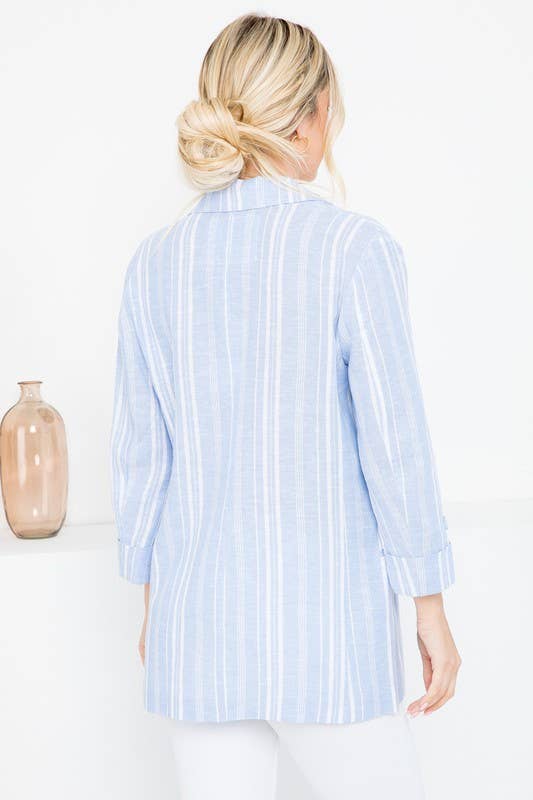 Linen Blend Stripe Roll Up Blazer