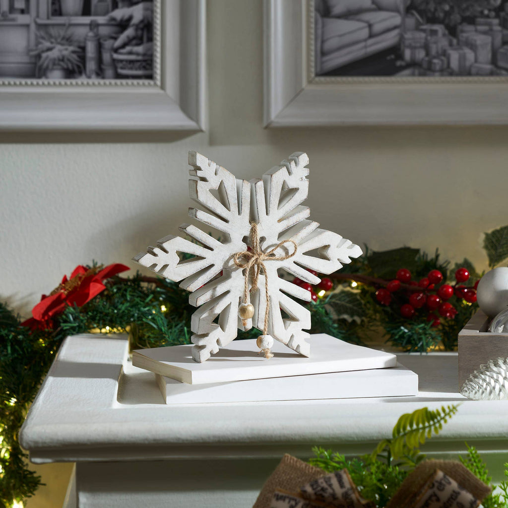 Distressed White Wooden Snowflake 5.75x5.75x1